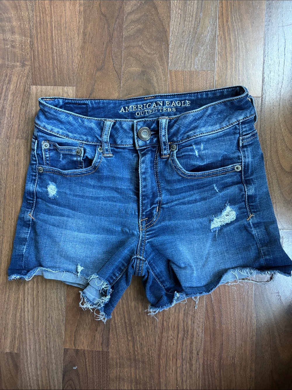 American Eagle Outfitters Distressed Dark Blue Denim Cutoff Shorts